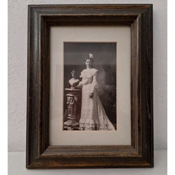 Antique 19th Century Victorian Woman With Her Statue Bust Wood Picture Frame